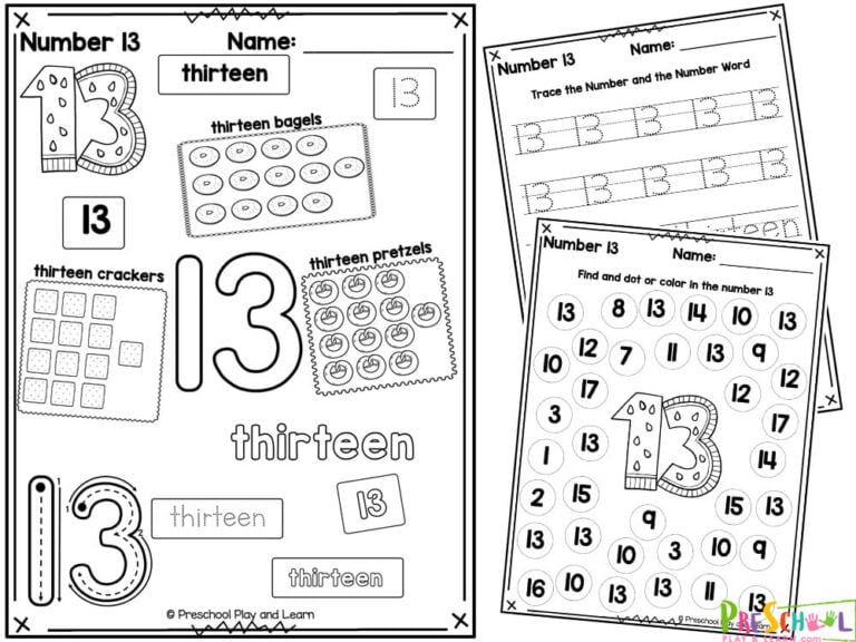 FREE Printable Number 13 Worksheets for Preschool