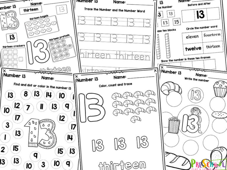 FREE Printable Number 13 Worksheets for Preschool