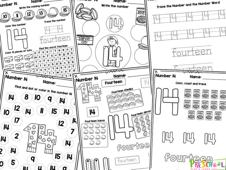 FREE Printable Number 14 Tracing Worksheets