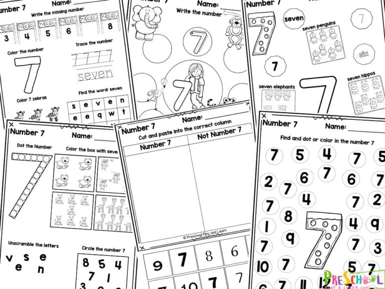 FREE Printable Number 7 Worksheets for Preschool