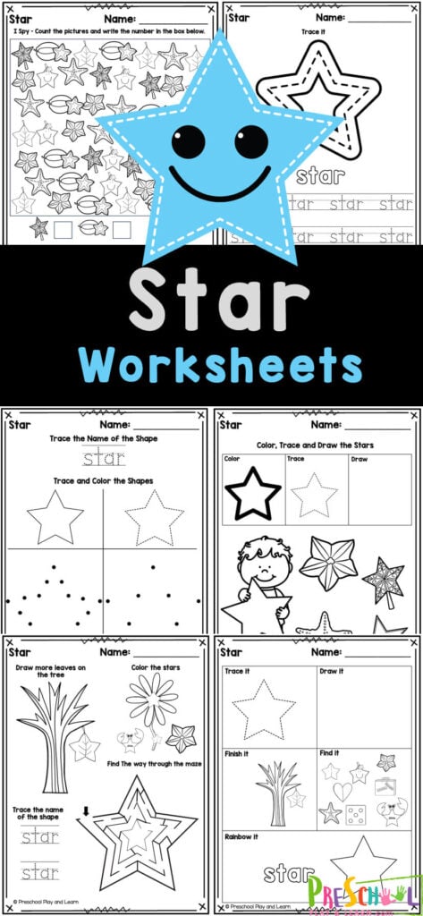 FREE Printable STAR Shape Worksheets for Preschool