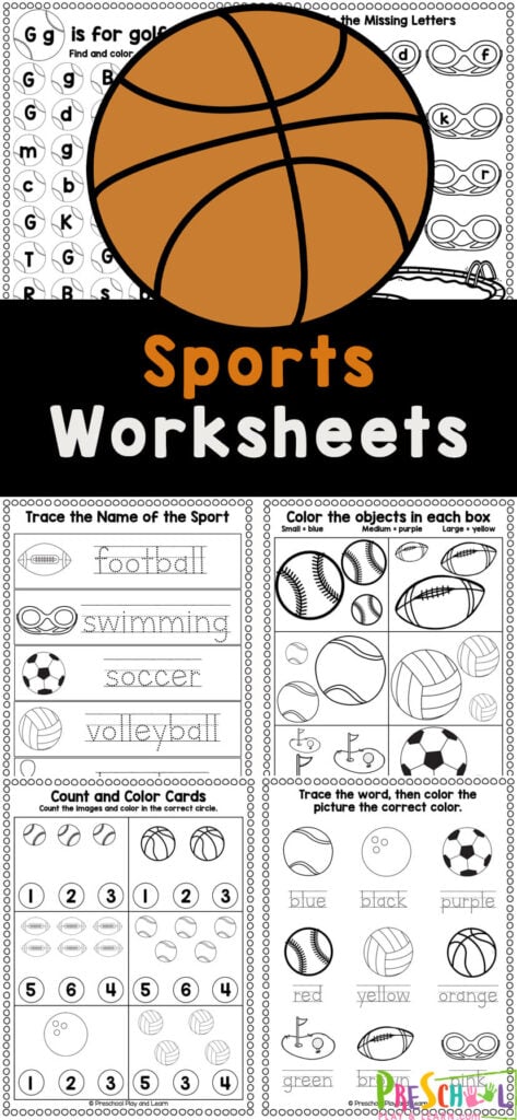 🏈⚾🎳⚽ FREE Printable Sports Worksheets for Preschoolers