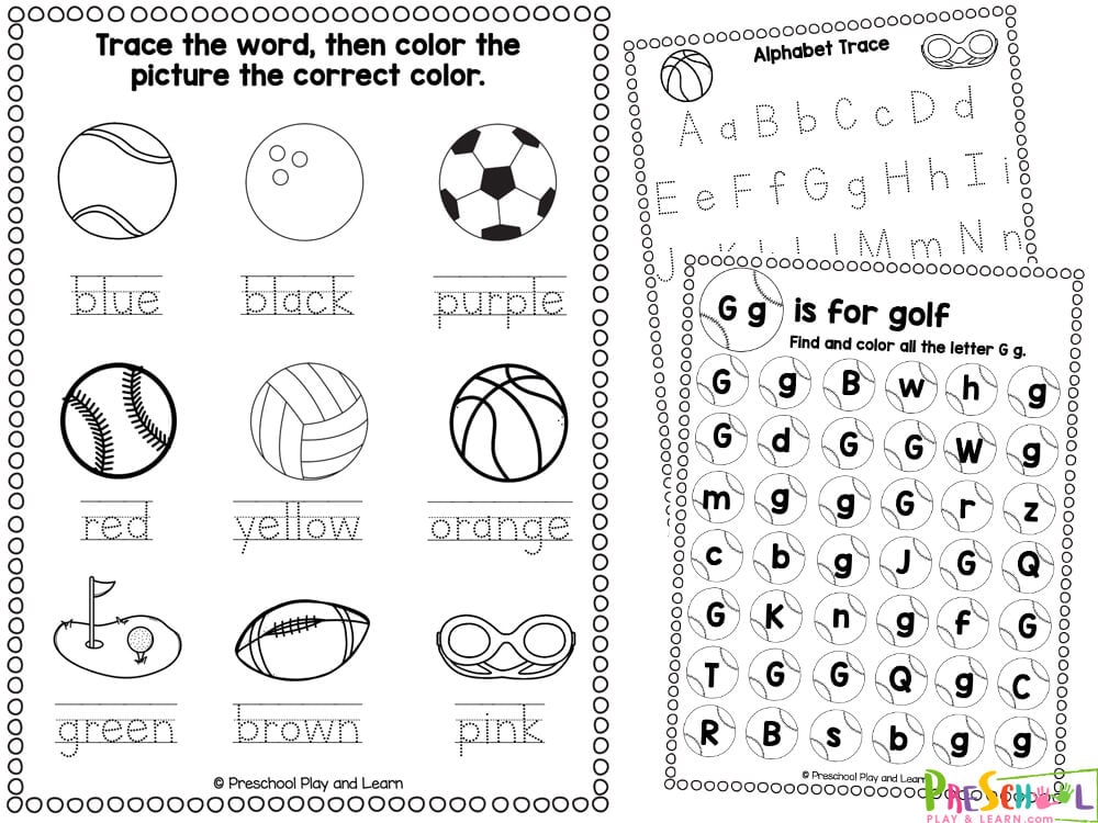 🏈⚾🎳⚽ FREE Printable Sports Worksheets for Preschoolers
