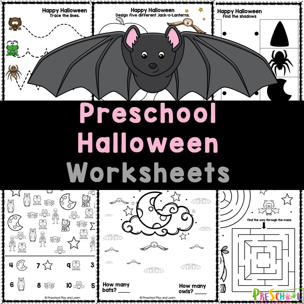 Fun and FREE Halloween Worksheets for preschoolers help your children in preschool work on fine motor skills, math and literacy skills in October