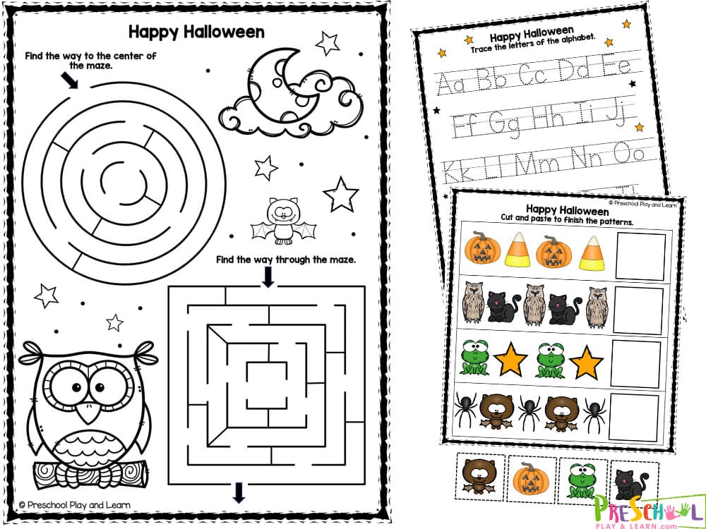 Finish the picture bat and spider in web
Find the way through the maze by counting to 20
Find and color the shapes
Find and count the spiders
Find and color