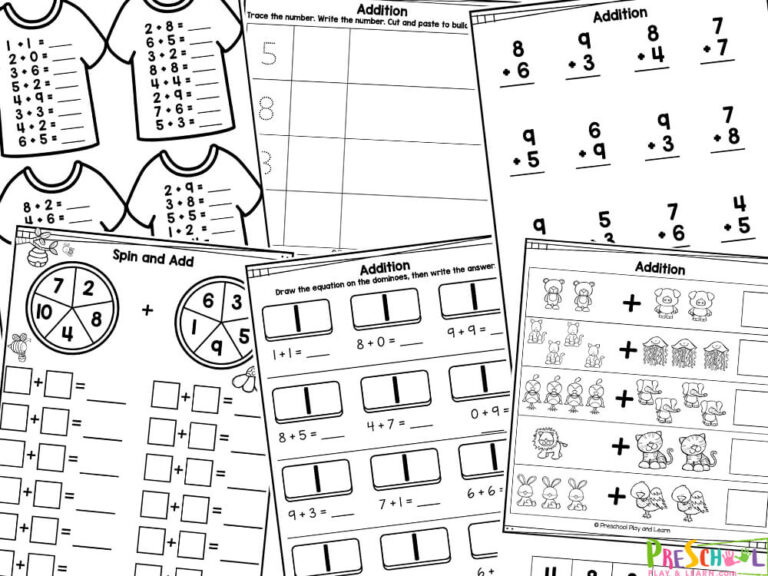 Preschool Math Activities - Free Addition Worksheets for Preschoolers