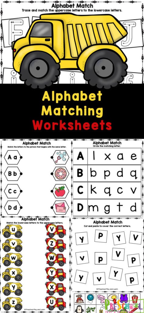 As your preschoolers begin to learn their letters and the sound they make you are ready to reinforce the newly aquired skill. These alphabet matching worksheets for pre k are a great way to practice while having fun. Simply print the free printable preschool match alphabets with pictures worksheets and you are ready to play and learn!