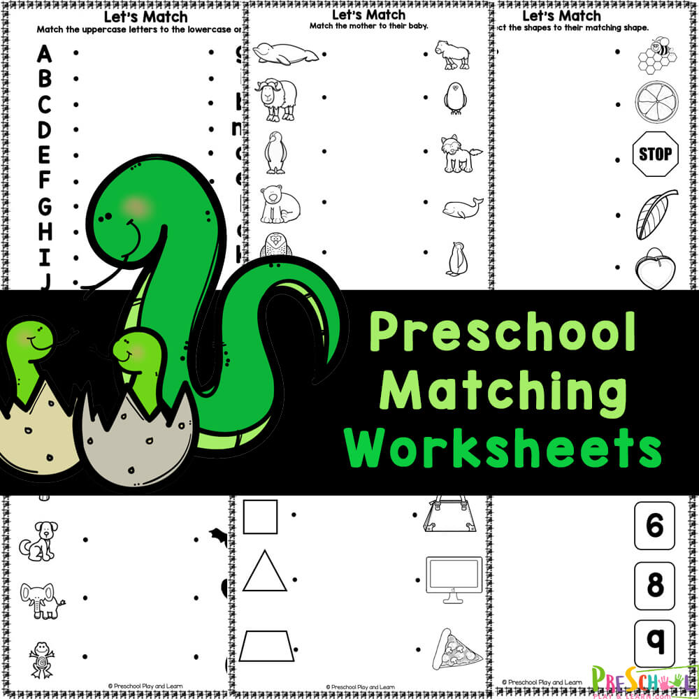 Help your preschooler develop their matching skills and fine motor skills with our free printable preschool matching worksheets - a fun activity for children age 4 and 5 to work on alphabet letters, animals, and shapes!