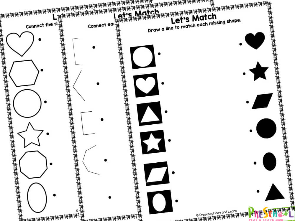 Shape matching worksheetsDraw a line to match each missing shape 
Connect each shape half with its other half
Connect the shapes to their matching shape