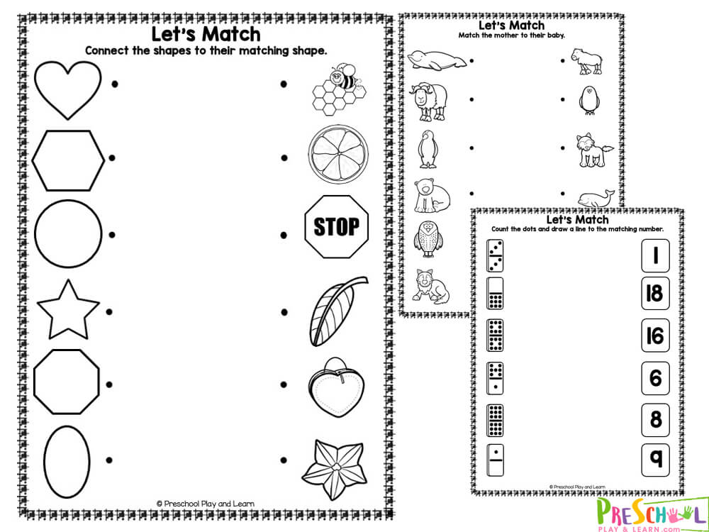 Match the mother animal to their baby
Count the dots on the dominoes and draw a line to the matching number
Match the picture to its shadow