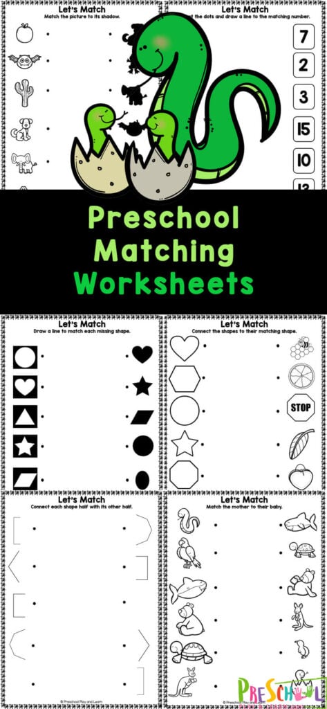 Young children benefit from lots of practice to learn a new skill; children this age love doing worksheets. So we've made these free printable preschool matching worksheets to help preschoolers work on their matching skills and fine motor skills at the same time. These matching worksheets for preschoolers are such a fun activity for children age 4 and 5 to work with alphabet letters, animals, and shapes. 