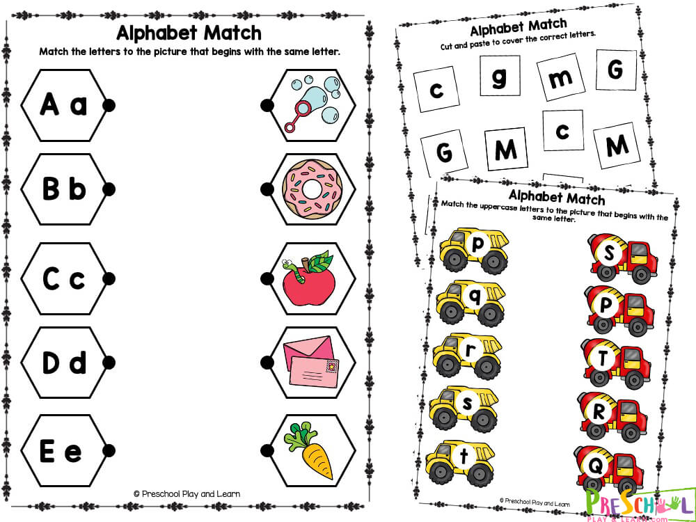 There are a total of 28 pages in this pack.

Match the letters to the picture that begins with the same letter
Trace and match the uppercase letters to the lowercase letters