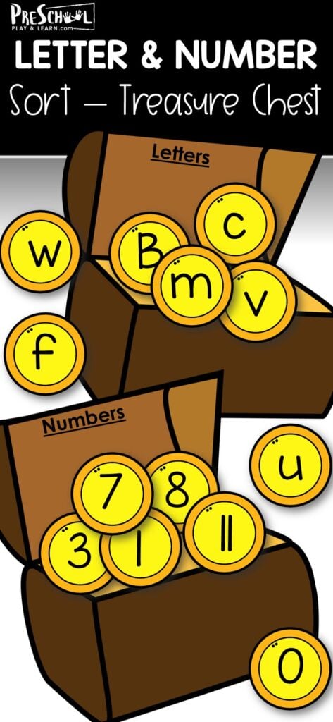 Are your pre-k and kindergarten students ready to start identifying letters and numbers? Sorting letters and numbers is an important skill in early learning. Practice this important early literacy skill with this fun, pirate activity for preschool. Simply print the letters and numbers printable and you are ready to play and learn with this letter sort.