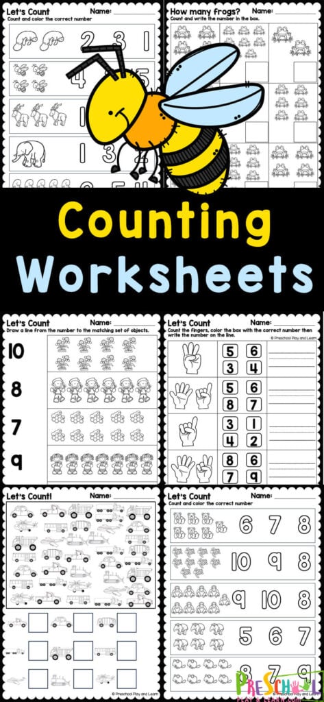 Young children will enjoy working on number recognition and counting skills with these fun and free counting worksheets. These counting worksheets for preschoolers are an easy, no-prep way to incorporate preschool math into your day. Simply download and print the  math counting worksheets.