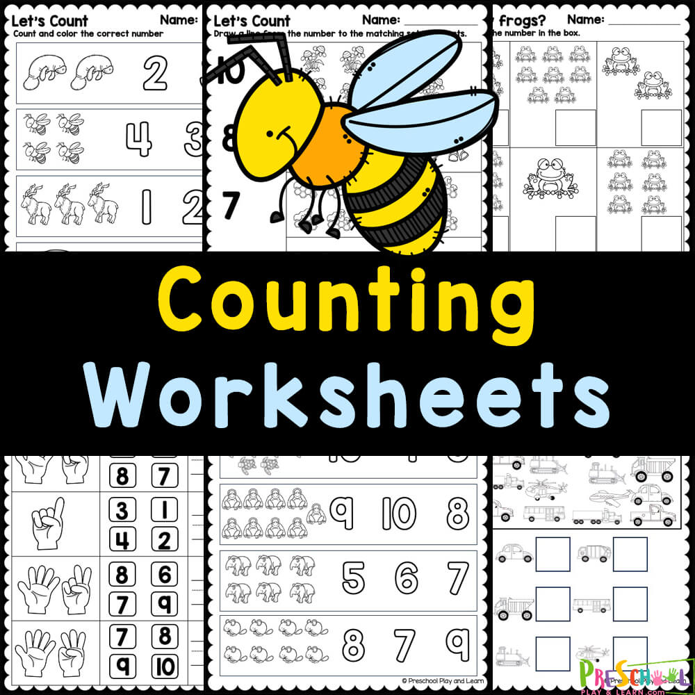 Grab these super cute, free Counting Worksheets for preschoolers to work on number recognition and counting skills!
