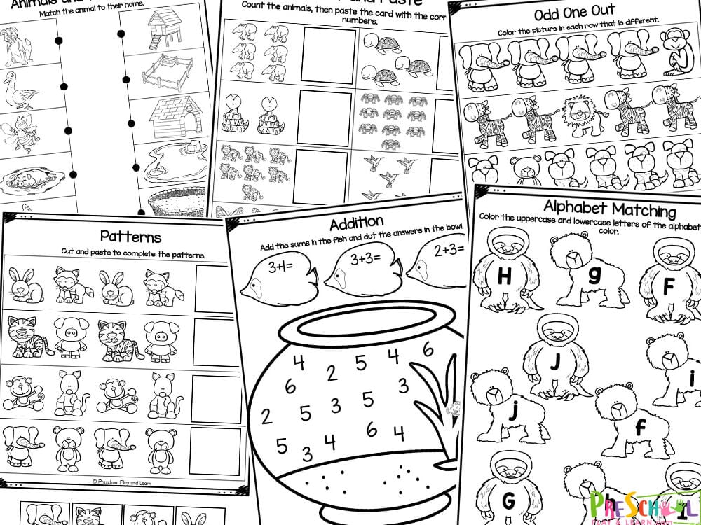 Calling all preschool parents and teachers!  Looking for a fun and educational way to help your little ones learn? Pre-k studnets will go nuts over these animal worksheets for preschoolers. These free animal printables cover everything from alphabet practice to counting and tracing lines. They are not only engaging but also a great way to reinforce important skills in a playful way. Simply print out these preschool animal worksheets and get ready for hours of learning and fun!