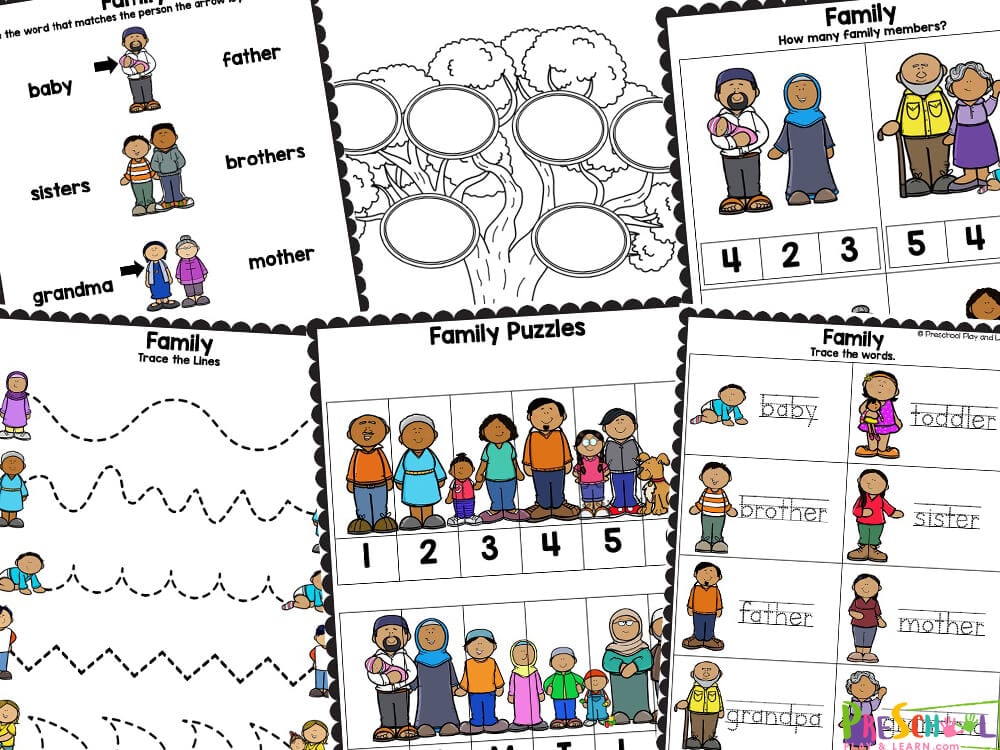 Calling all parents and educators of pre-k students! Want to help your little ones learn all about their families in a fun and engaging way? Download these free printable family worksheets! With these preschool family worksheets, kids will get to know the names of different family members, create their own family tree, draw their loved ones, practice tracing letters and numbers, and even strengthen their hand muscles. These my family activities are not only educational but also promote bonding and a deeper understanding of the concept of family. Use these pages with preschoolers and kindergartners!