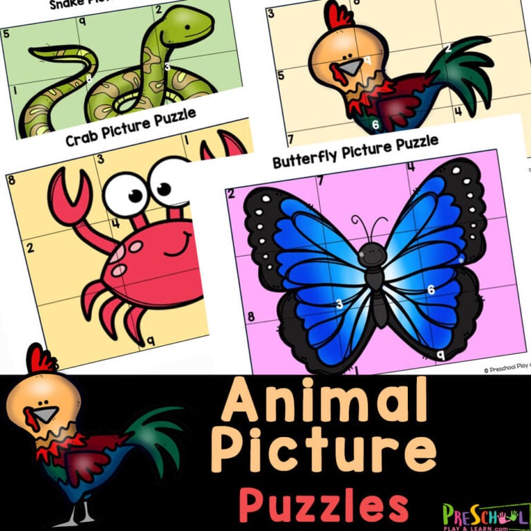 Printable Animal Picture Puzzles – Preschool Math Activity