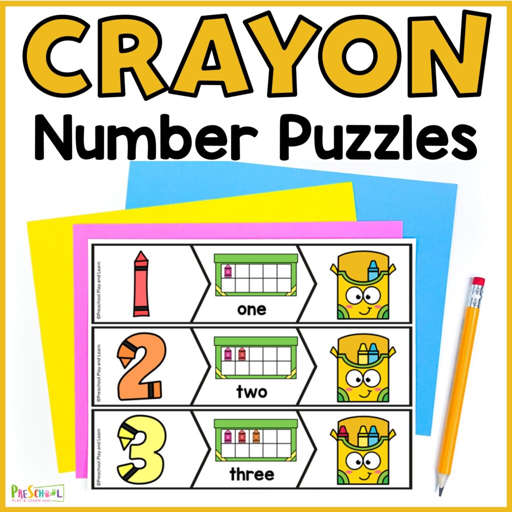 Check out these adorable free printable crayon number puzzles for kids to work on numer sense while counting and matching numerals 1 to 10!