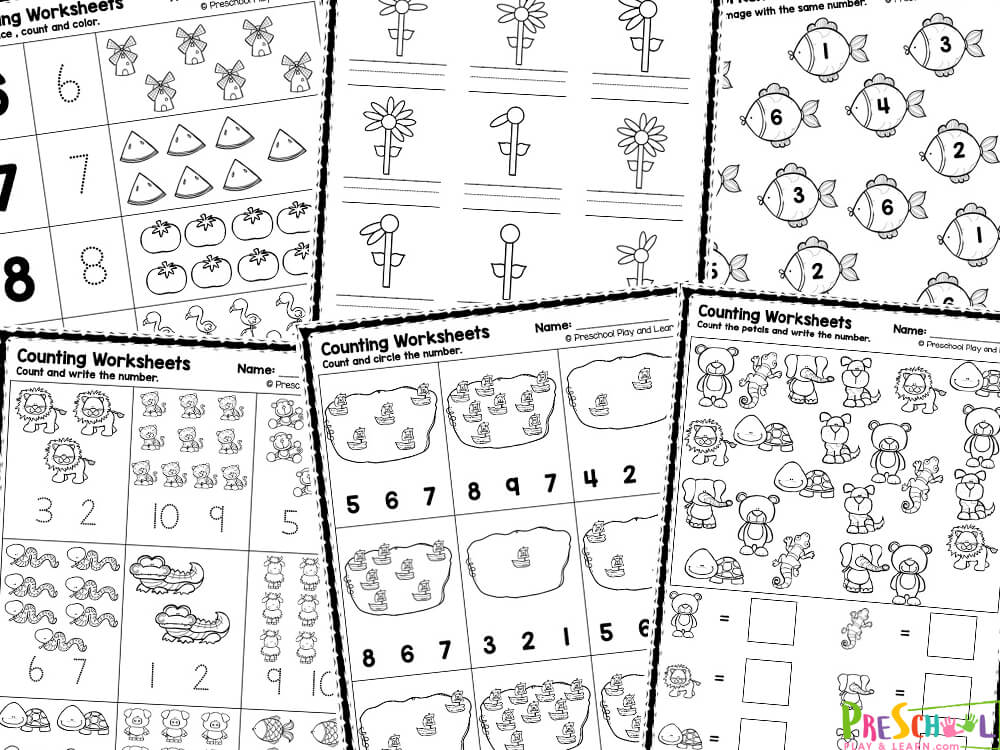 Get ready to have some fun while helping your little ones sharpen their early math skills! Our adorable, FREE printable counting worksheets are here to make learning a blast! These engaging count and write worksheet 1-10 focus on numbers to 10 by blending numeral recognition, tracing, and counting with fun illustrations that your kiddos will love! Whether you are a parent, teacher, or homeschooler – you will love these counting worksheets for preschoolers. These free pages come in black and white for handy, no-prep math activities to make learning simple and fun!