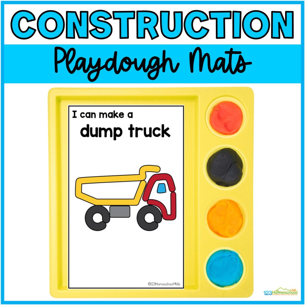 Looking for fun construction activities? Try these free printable construction playdough mats for toddlers, preschoolers, and kindergartners.