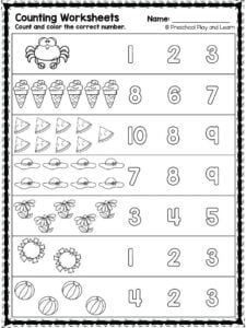 pre-k counting worksheets