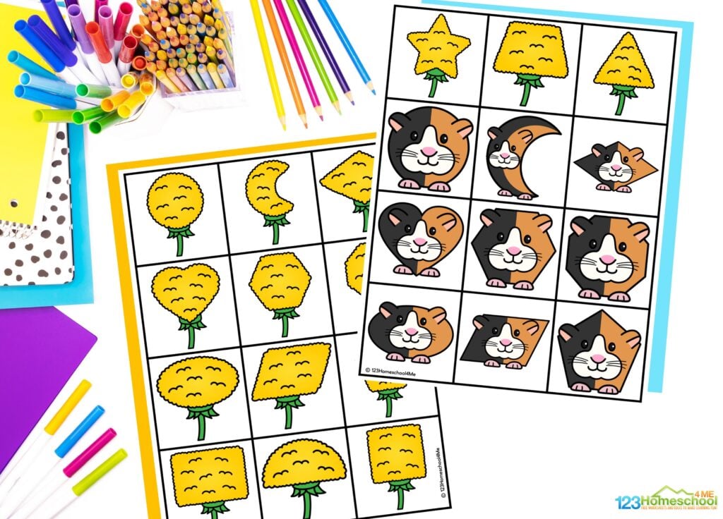 This shape matching game is perfect for preschool, pre-k, and kindergarten age children who are learning their shapes! We have lots of fun shape matching activities to do with your 2d shape cards.