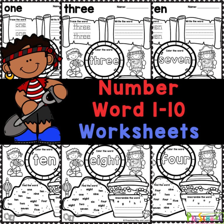 FREE Printable Number Word 1-10 Worksheets for Preschool