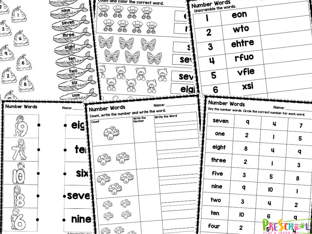 Hey Parents and Educators!  Are you ready to make learning number words 1-10 quick and easy for your preschool, pre-k, and kindergarten students. Check out our FREE printable number word worksheets designed just for little learners!  These engaging 1-10 number worksheets for preschool are packed with exciting activities that will help your kiddos practice reading, spelling, and matching numerals with number words 1-10.
