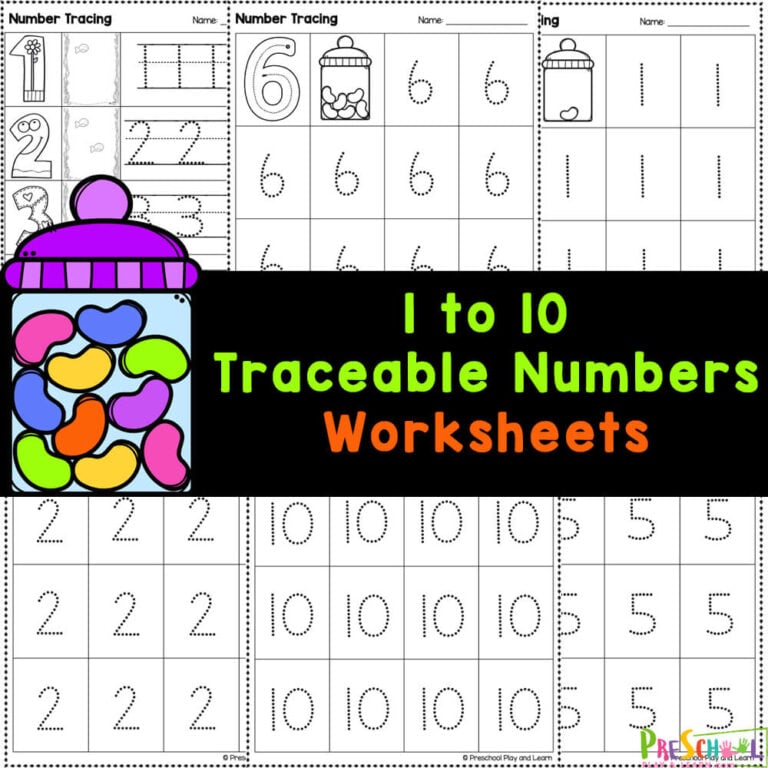 1 to 10 Traceable Numbers Worksheets