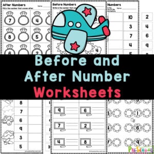 Grab these fun, no-prep, FREE printable before and after numbers worksheets—just print and practice with numbers 1-10!