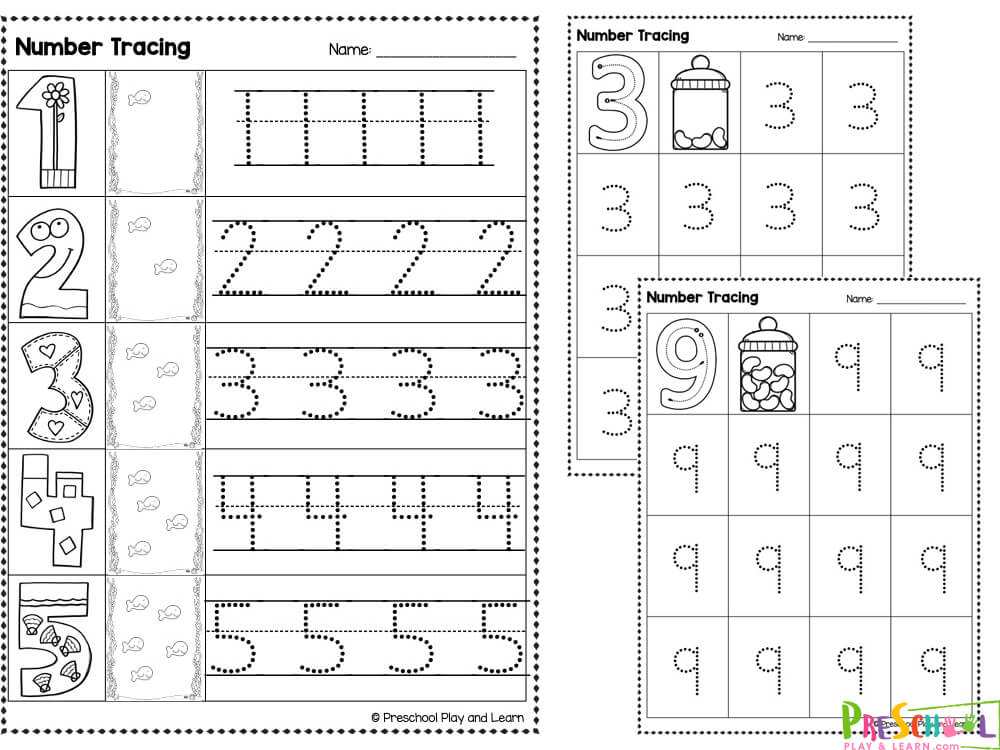 One page that contains all the numbers from one to five. The activities include coloring, counting and tracing
One page that contains all the numbers from six to ten. The activities include coloring, counting and tracing