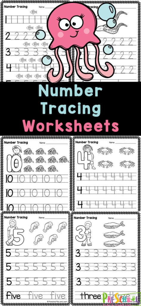 Make strengthening hand muscles and learning to write numbers FUN with these number tracing worksheets. These handy number writing practice sheets are perfect for preschool, pre-k, and kindergarten children. Simply print the number tracing worksheets pdf free download and you are ready to play and learn!