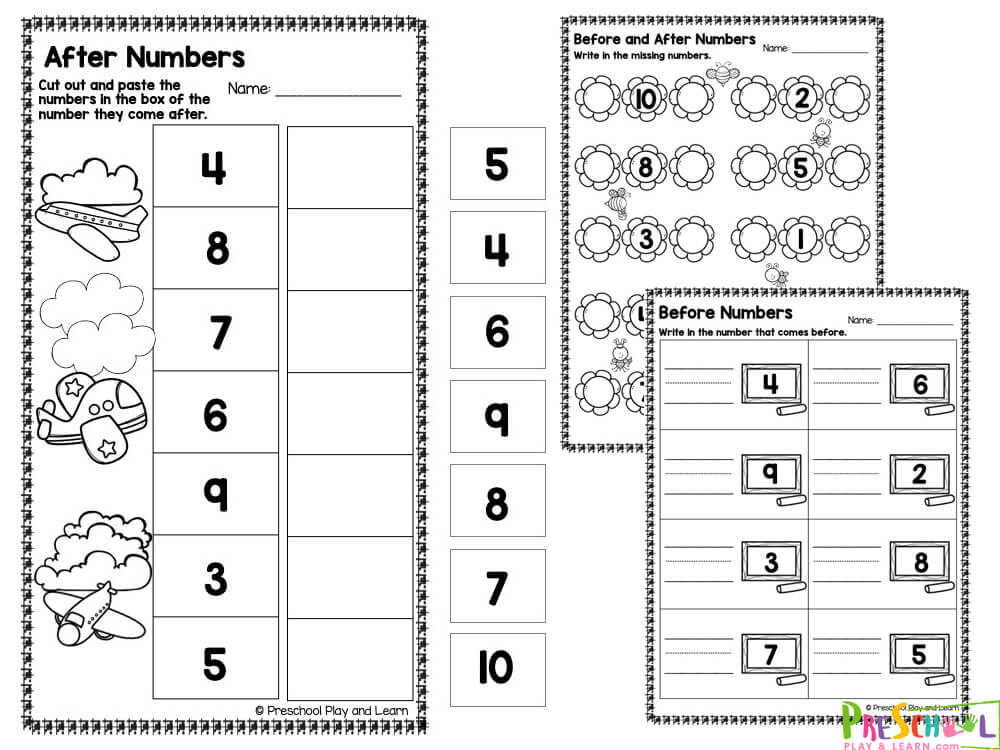 Fill in the number that comes before
Write in the number that comes before
Cut and paste the numbers in the box of the number they come before
Fill in the number that comes after