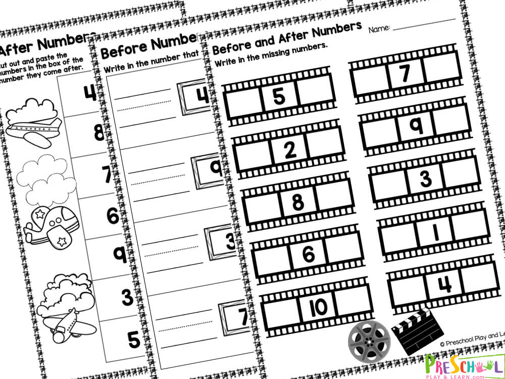 Write in the number that comes after
Cut and paste the numbers in the box of the number they come after
Write in the number that comes before and after
Write in the missing before and after numbers