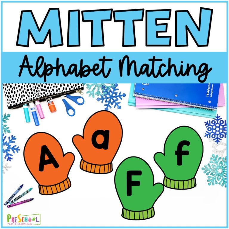 Simple Winter Alphabet Activity: Upper and Lowercase Mitten Letter Matching