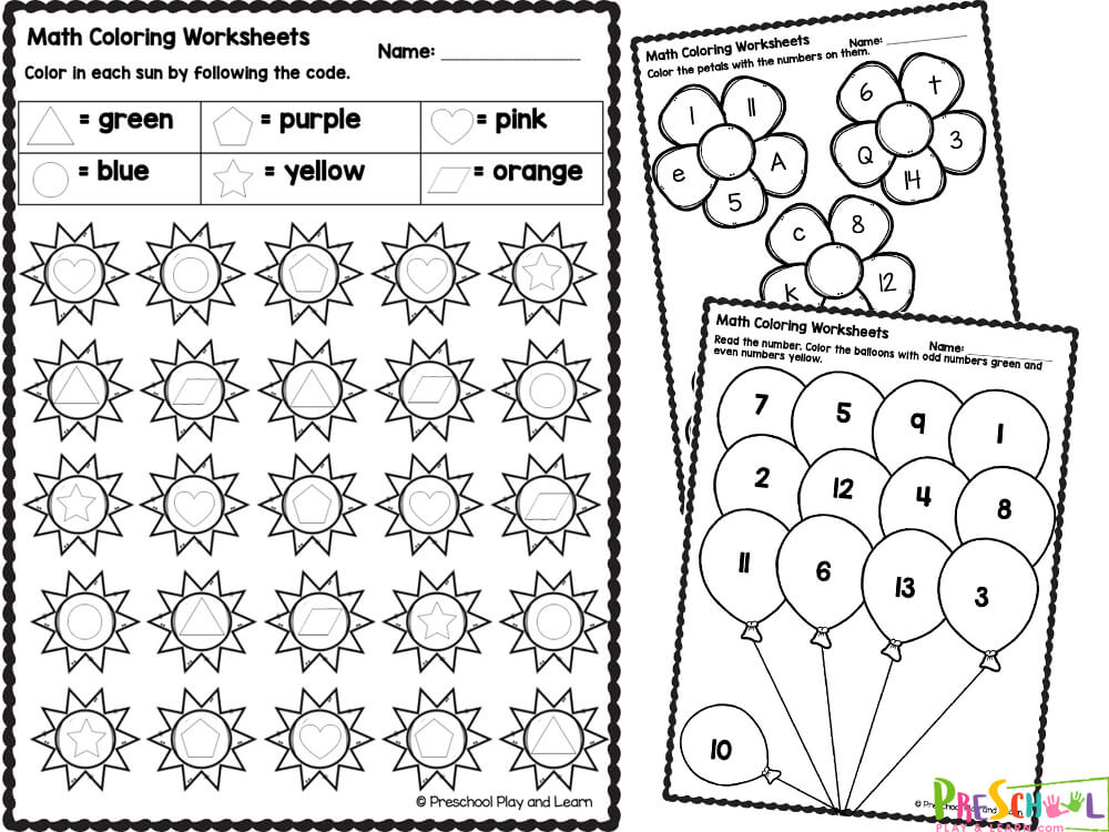 Color in the largest object in each box
Roll a die. Find the number and color in the picture using the code
Color in the picture using the code
Read the number. Color the balloons with odd numbers green and the balloons with even numbers yellow
Read the number. Count and color the correct number of objects