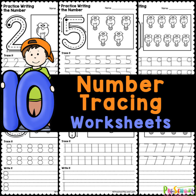 Number Tracing Worksheets 1-10 pdf for Preschool