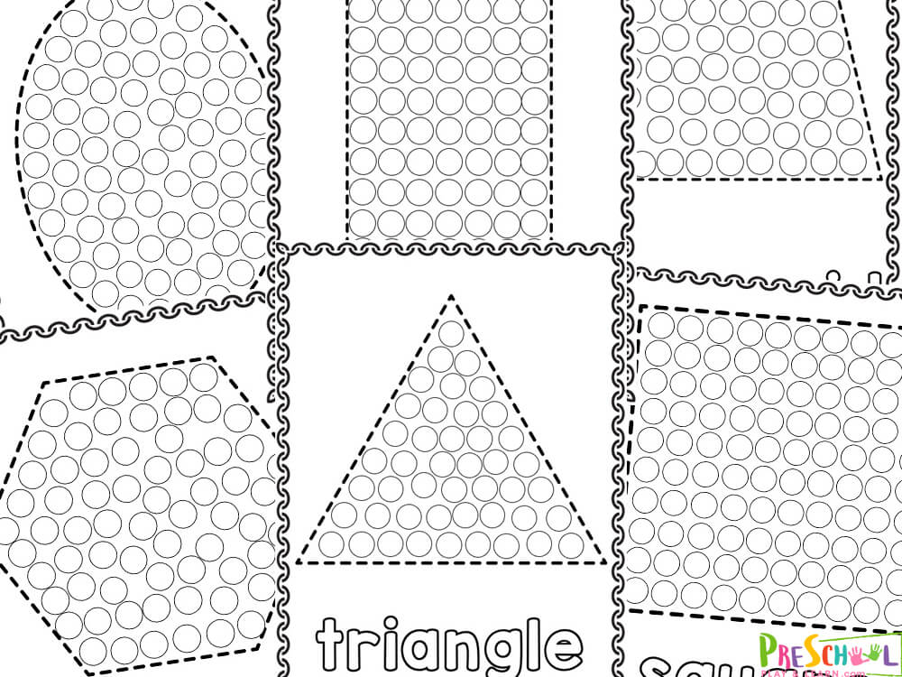 Whether you are a parent, teacher, homeschooler, or daycare provider - these shape worksheets are a great tool to use with toddlers, preschoolers, and kindergartners. These free dot marker printables help students learn to identify and create a: circle, heart, crescent, square, triangle, rectangle, rhombus, trapezoid, star, octagon, oval, heptagon, hexagon, and pentagon.