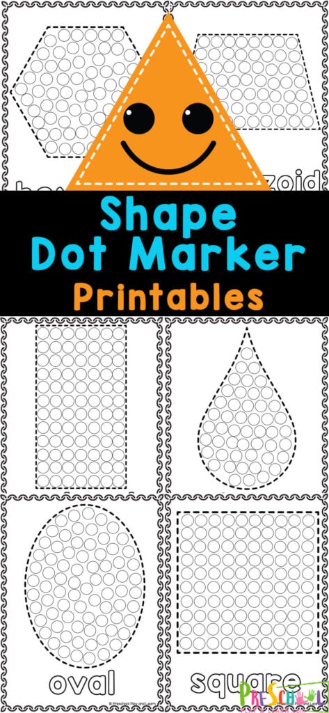 Introduce shapes with free dot marker pages! These shapes printables allow toddler, preschool, pre-k, and kindergarten age students to learn various shapes while having fun with bingo markers! These do a dot printables are a simple, no-prep math activity for kids. Simply print the dot marker worksheets and you are ready to play and learn!