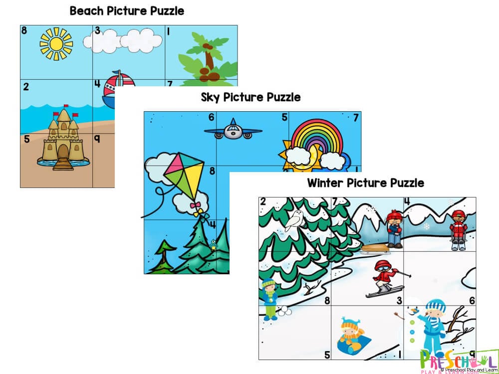 Ready to make preschool math fun? These number puzzles for preschoolers are a great way to work on numbers 1-9 in a playful way. There are ten number puzzle options in the printable. Each one helps students work on identifying, matching, and placing pieces to create a different picture. Whether you are a parent, teacher, or homeschooler – you will love these fun math puzzles for kids. Use this number recognition activity at home, in the classroom, or as extra practice!