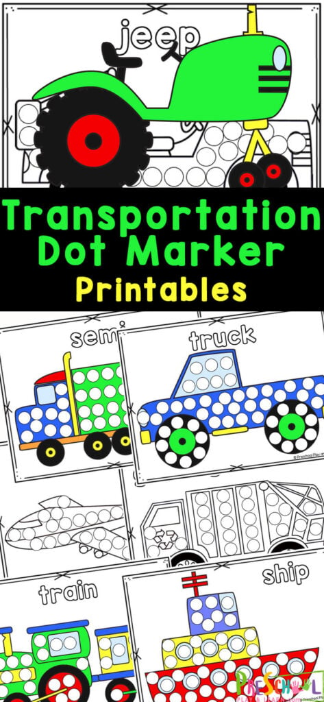 Are you looking for some fun dot marker printables? These dot marker worksheets have a fun transportation theme to make working on color matching, promote hand-eye coordination, and work on fine motor skills.  These preschool transport worksheet for kindergarten and preschoolers are simple and free activity sheets kids will love.