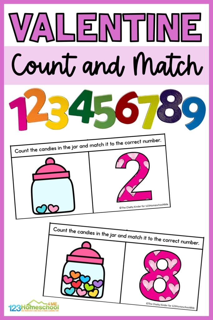 Are you looking for a fun, hands-on Valetine counting activity for preschool, pre-k, and kindergarten age students? This free printable number matching game is perfect for practicing numbers in February! Simply download and print the valentine math for preschoolers!