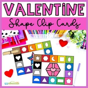 Try this fun Valentines Day math activity for February that uses clip cards to work on shapes with preschool and kindergarten students.