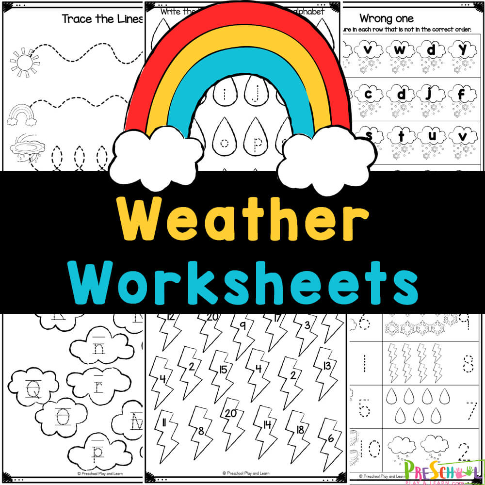 Download super cute, free printable weather worksheets for preschoolers, preschool, and kidnergarten that include math and literacy skills!