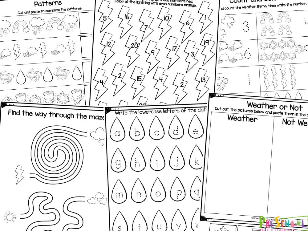 Grab these super cute, free printable weather worksheets! Perfect for preschool and kindergarten students, these engaging worksheets are designed to enhance fine motor skills, as well as math and literacy abilities. Whether you’re a parent, a teacher, or a homeschooler, these weather-themed activities will bring a variety of learning opportunities to your classroom or home!