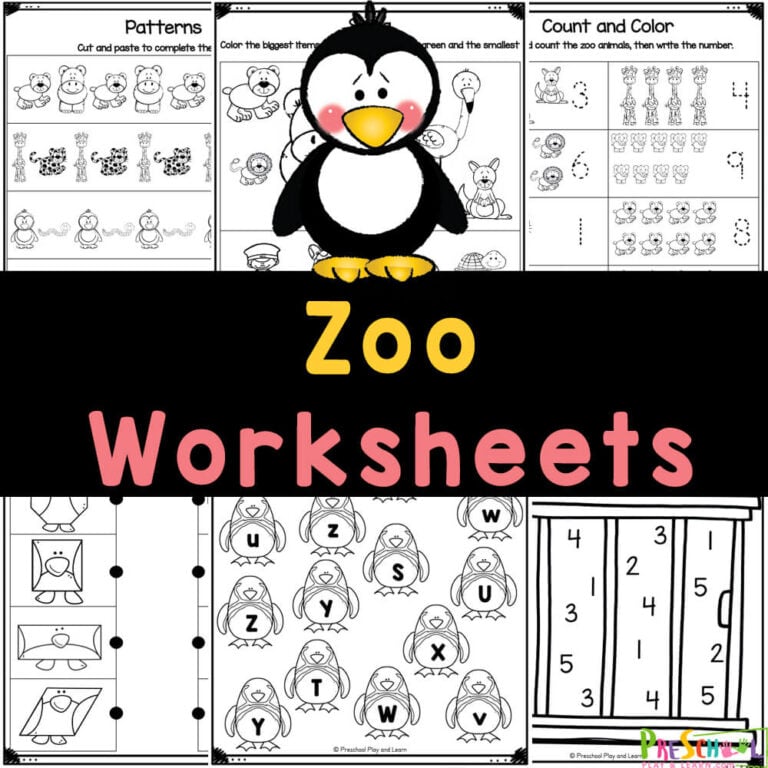 Free Printable Zoo Animals Worksheets for Preschool / Kindergarten