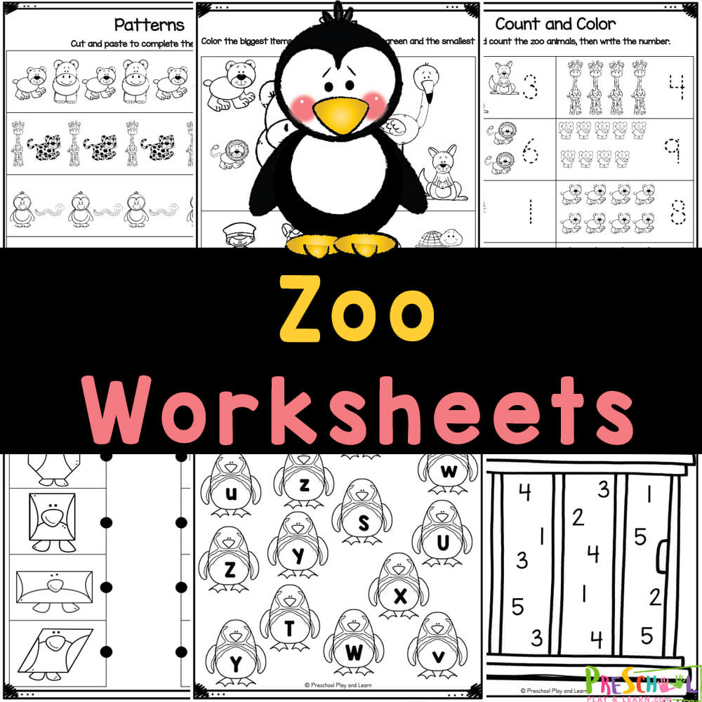 Grab these cute, free printable zoo animals worksheets for preschool and kindergarten kids to practice math and literacy skills !