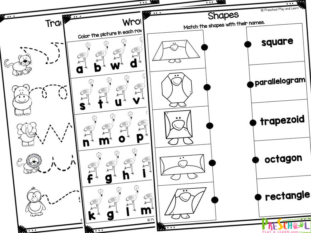 Penguin Matching - Color the uppercase and lowercase letters of the alphabet the same color
Animal Friends - Cut and paste the animals to complete the patterns
Sizing up the Animals - color the pictures according to the code
Hippopotamus Number Tracing - Trace the numbers from one to 30
Silly Penguin Shapes - Match the shapes to their names