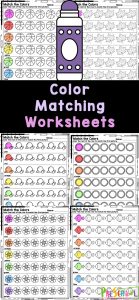 If you kids are working on color recognition, these free printable color matching worksheets are a super handy resource! Use these color matching activity printable pages with preschool, pre-k, and kinderarten age students. Simply download the colour matching worksheets for preschoolers and you are ready to learn!